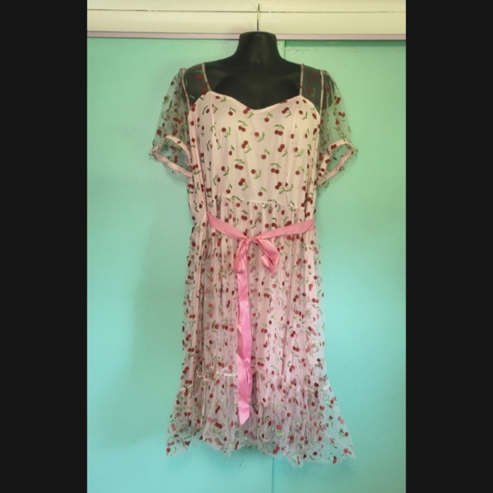 Hot Topic Cherry Glitter Mesh Dress Plus Size
